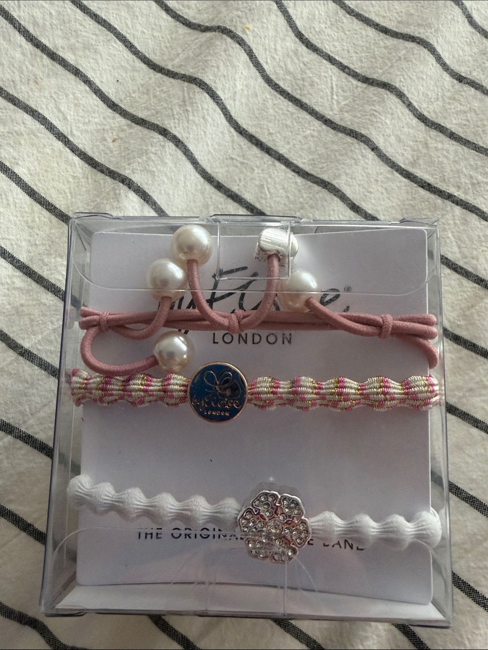 byEloise London Pink Elastic Bangle Bands with Gold Charms
